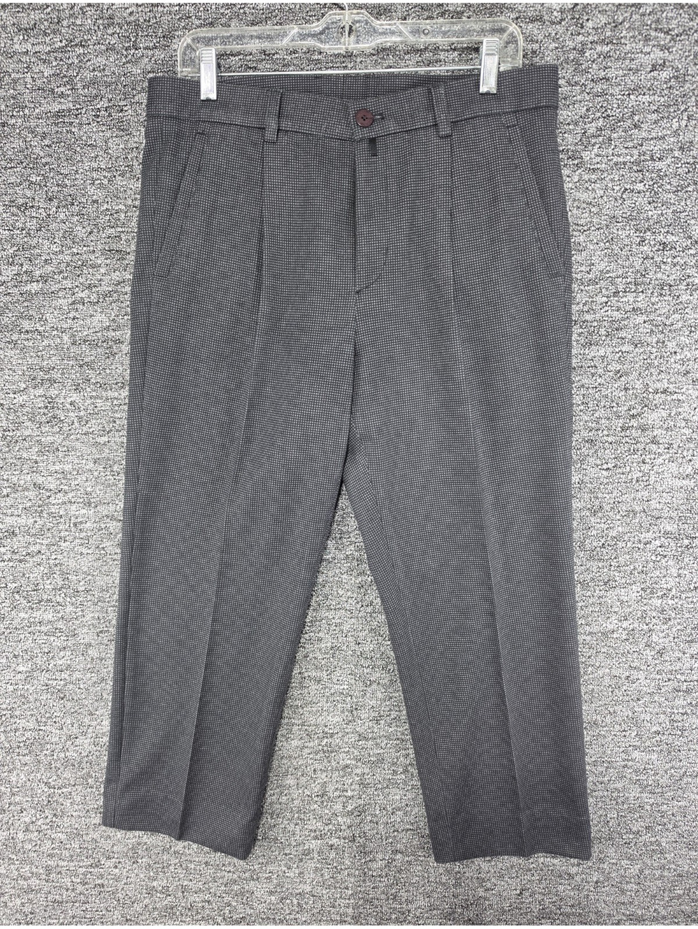 LEEDONGSOO Men's Pleated Straight Leg Gray Check Woven Dress Pants Polyester 32W